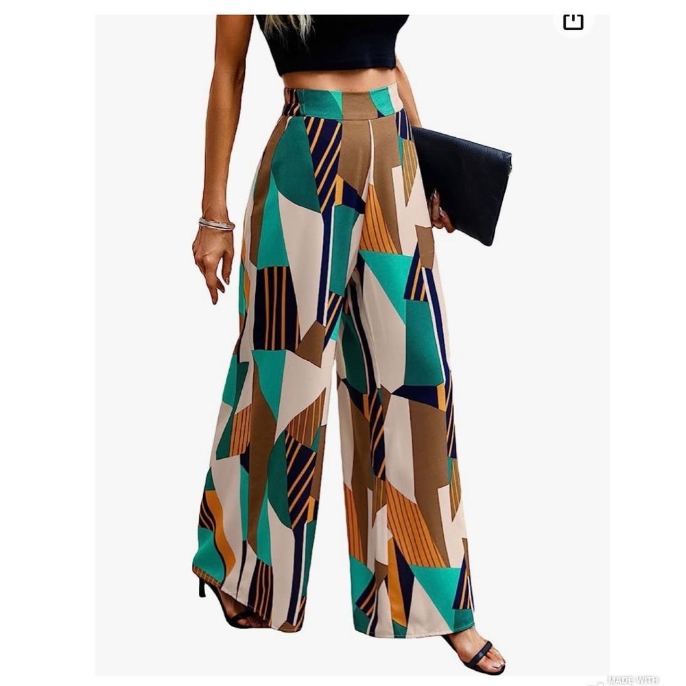 SOLY HUX Women's High Waist Geo Print Wide Leg Pants Sz XL